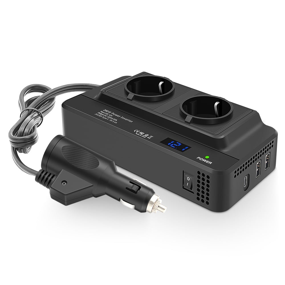 Invertor de Putere Sinusoidal Techstar®, 200W~400W, 12V la 220V – 2 Prize AC EU, 2 Porturi USB QC si 1 USB-C, cu Afisaj - imagine 9